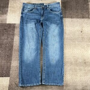 TK Axel Mens Slim Boot Jeans Blue Wash 36X30 Denim Pants Boho Western Whiskering
